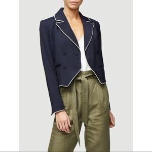 Frame - Double Breasted Piped Jacket in Navy Size 0 NWT